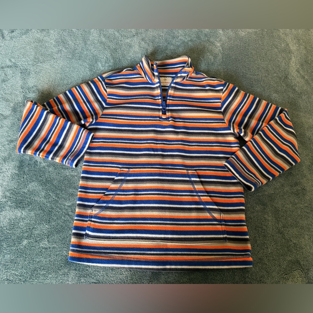 Hanna Andersson Boy's Fleece 1/2 Zip Striped Pullover Long Sleeve Top Size 8